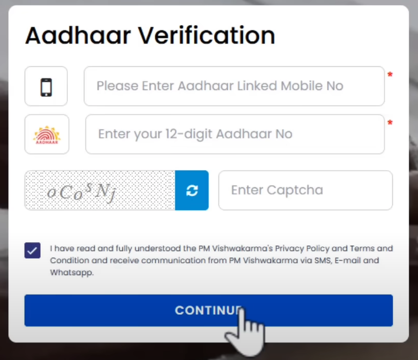Aadhar Verification for PM Vishwakarma 