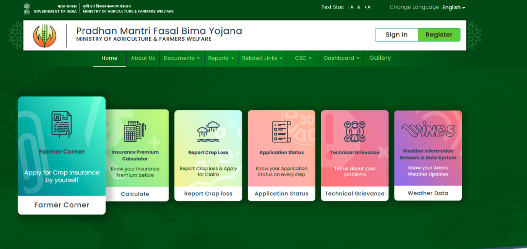 Fasal Bima Yojana Website