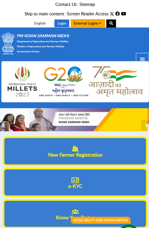 PM Kisan home page